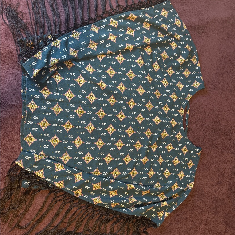 Wrangler brand Bohemian Fringe Kimono style blouse with Pattern